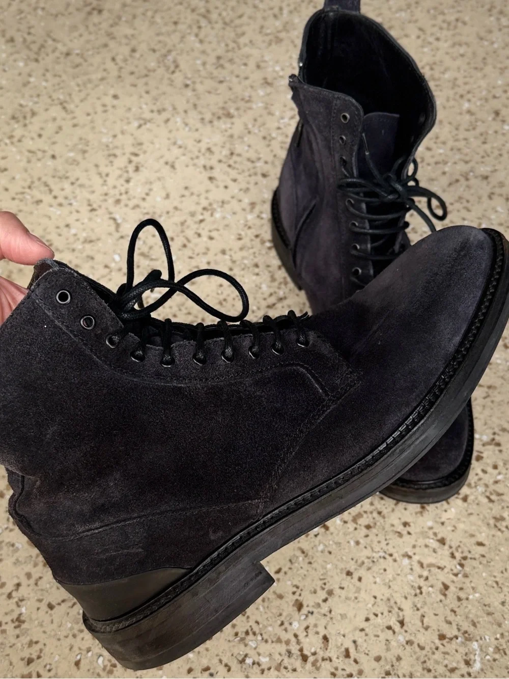 Man Designer Suede Combat Boots Size 11 Black Charcoal Lace Up Zip